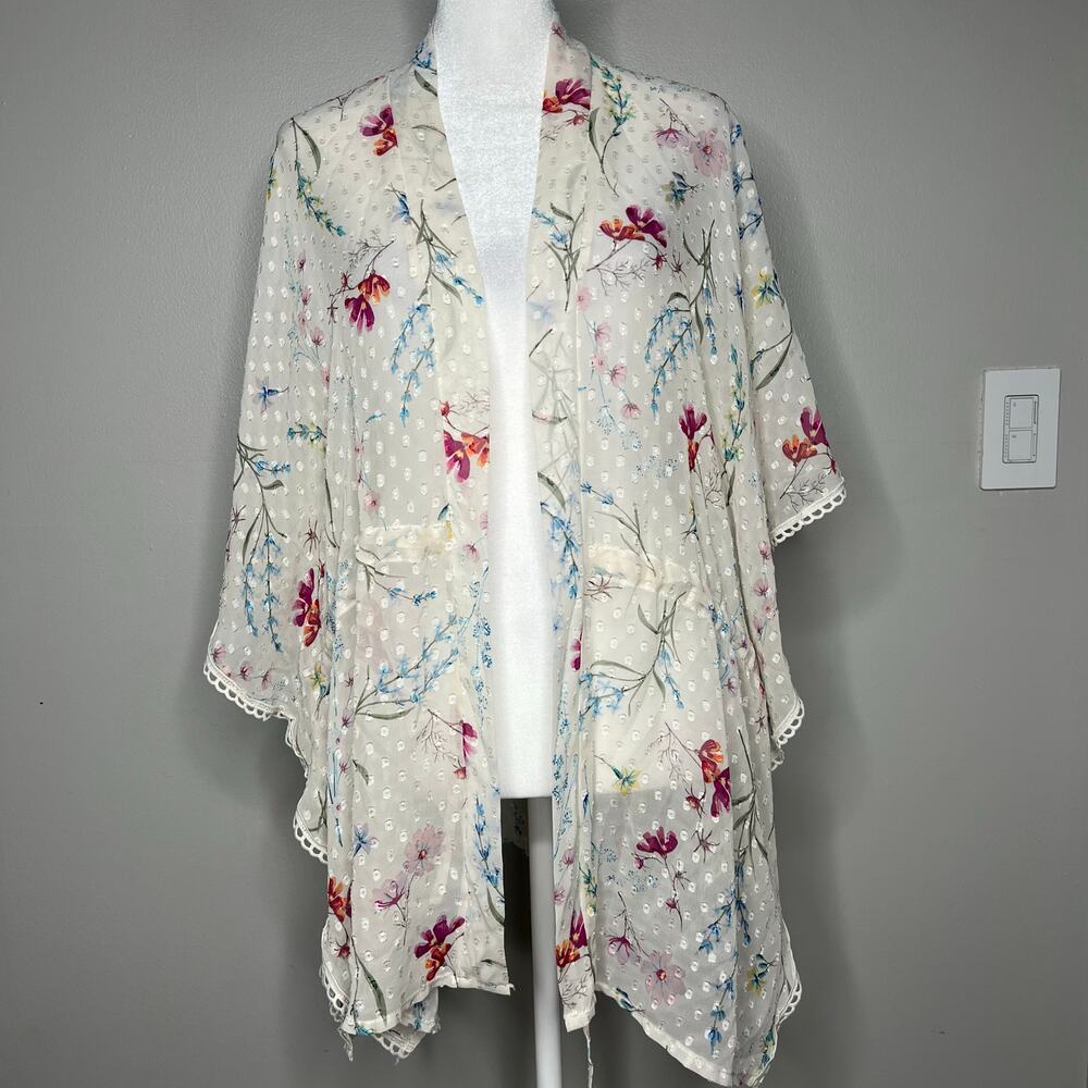 Women's Floral Sheer Kimono Wrap Shawl Cover-Up Coquette Boho‎ Feminine Romantic
